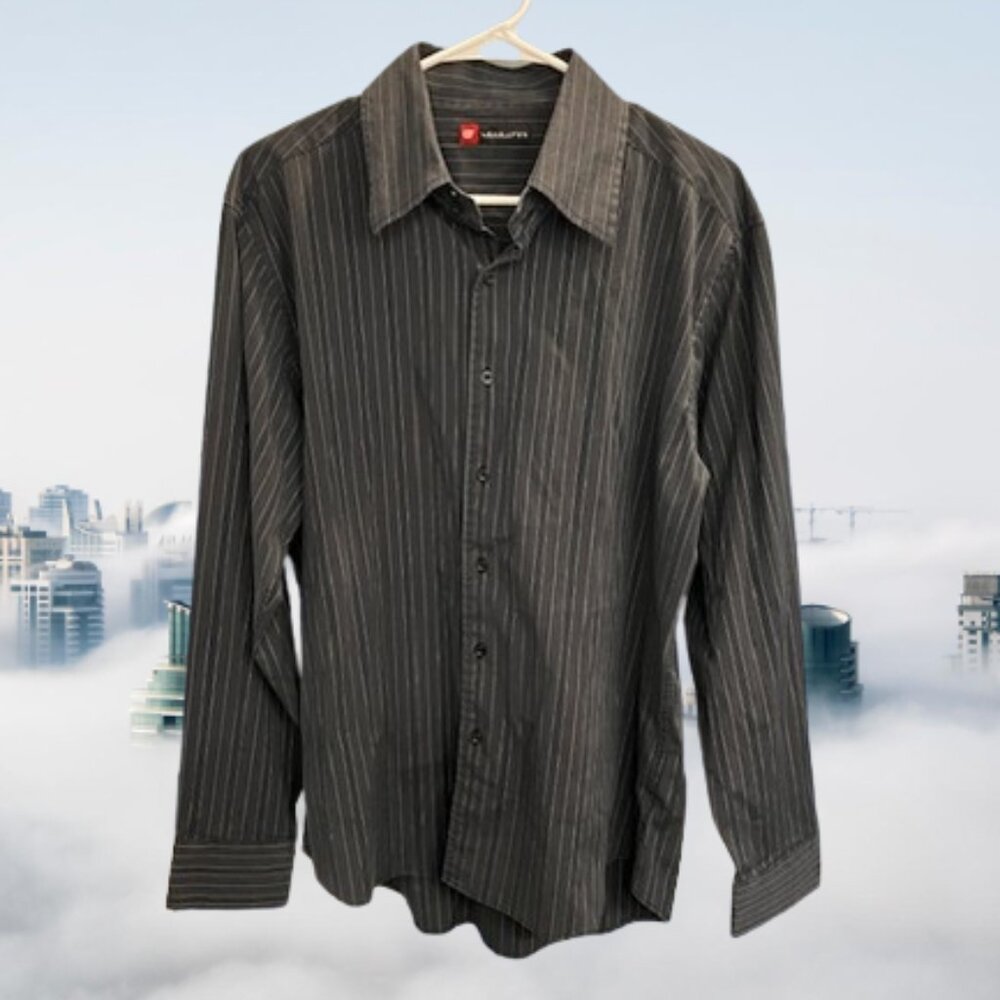 Level Ten Mens Button Up Shirt Grey Size L Long Sleeve